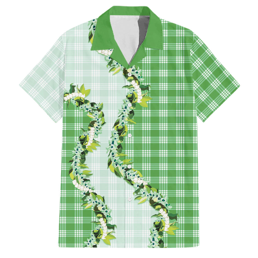 Green Hawaii Palaka Family Matching Tank Maxi Dress and Hawaiian Shirt Maile Pikake Honohono Orchid Lei