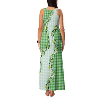 Green Hawaii Palaka Family Matching Tank Maxi Dress and Hawaiian Shirt Maile Pikake Honohono Orchid Lei