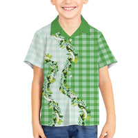 Green Hawaii Palaka Family Matching Tank Maxi Dress and Hawaiian Shirt Maile Pikake Honohono Orchid Lei