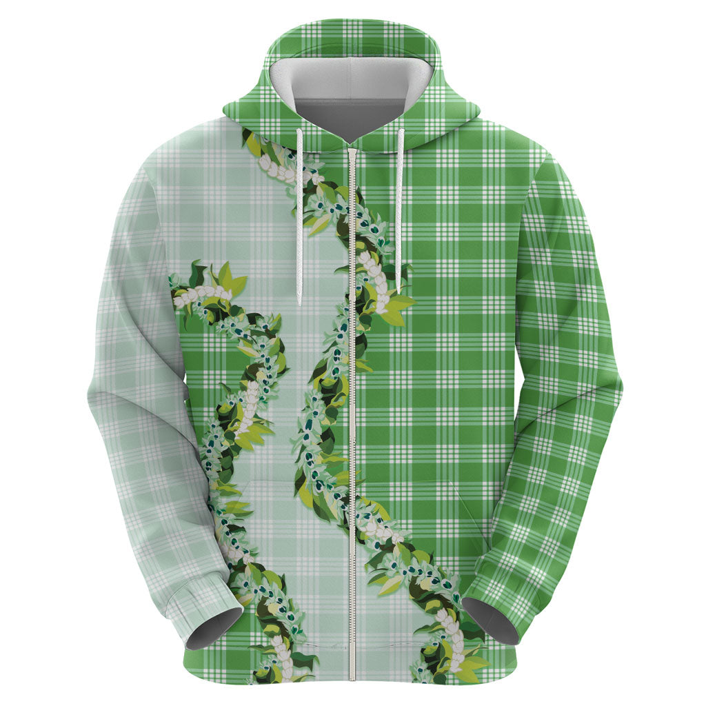 Green Hawaii Palaka Hoodie Maile Pikake Honohono Orchid Lei