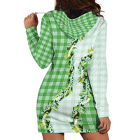 Green Hawaii Palaka Hoodie Dress Maile Pikake Honohono Orchid Lei