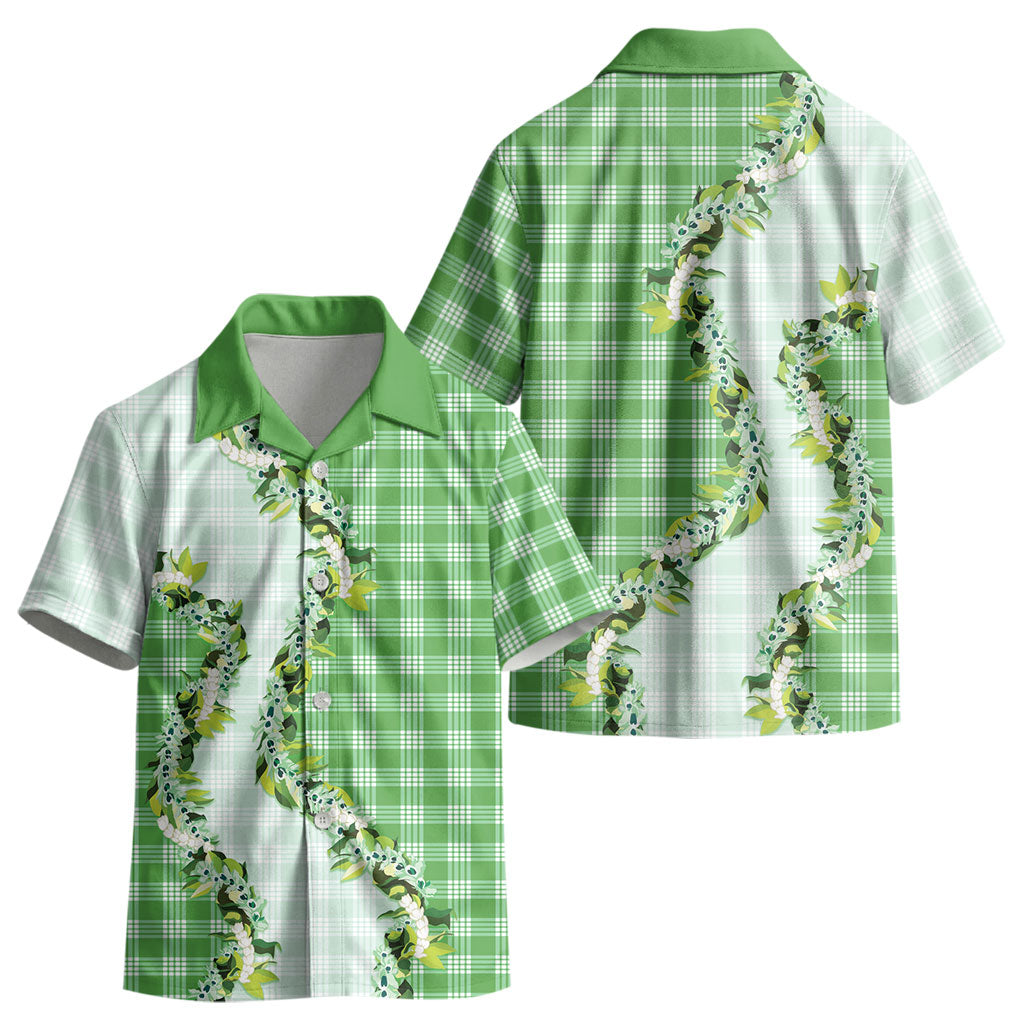 Green Hawaii Palaka Kid Hawaiian Shirt Maile Pikake Honohono Orchid Lei LT05 - Polynesian Pride