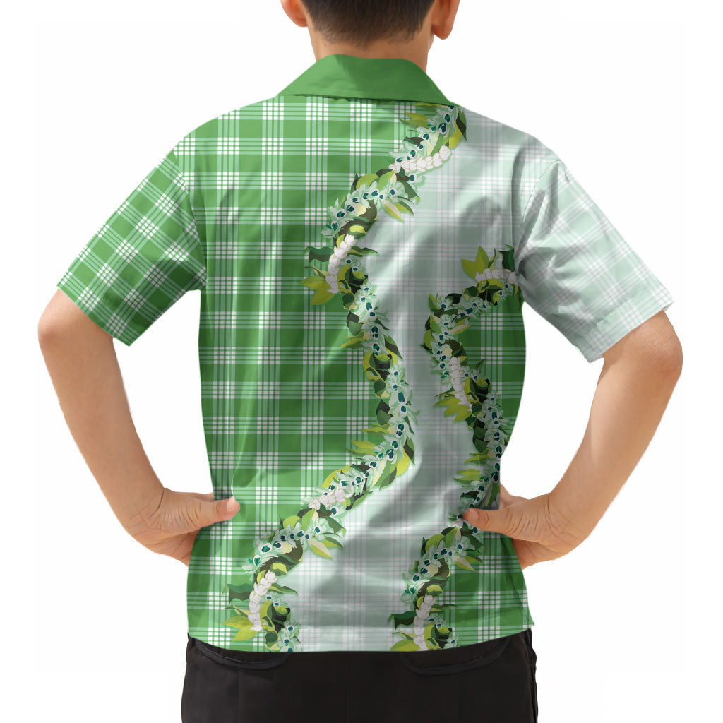 Green Hawaii Palaka Kid Hawaiian Shirt Maile Pikake Honohono Orchid Lei LT05 - Polynesian Pride
