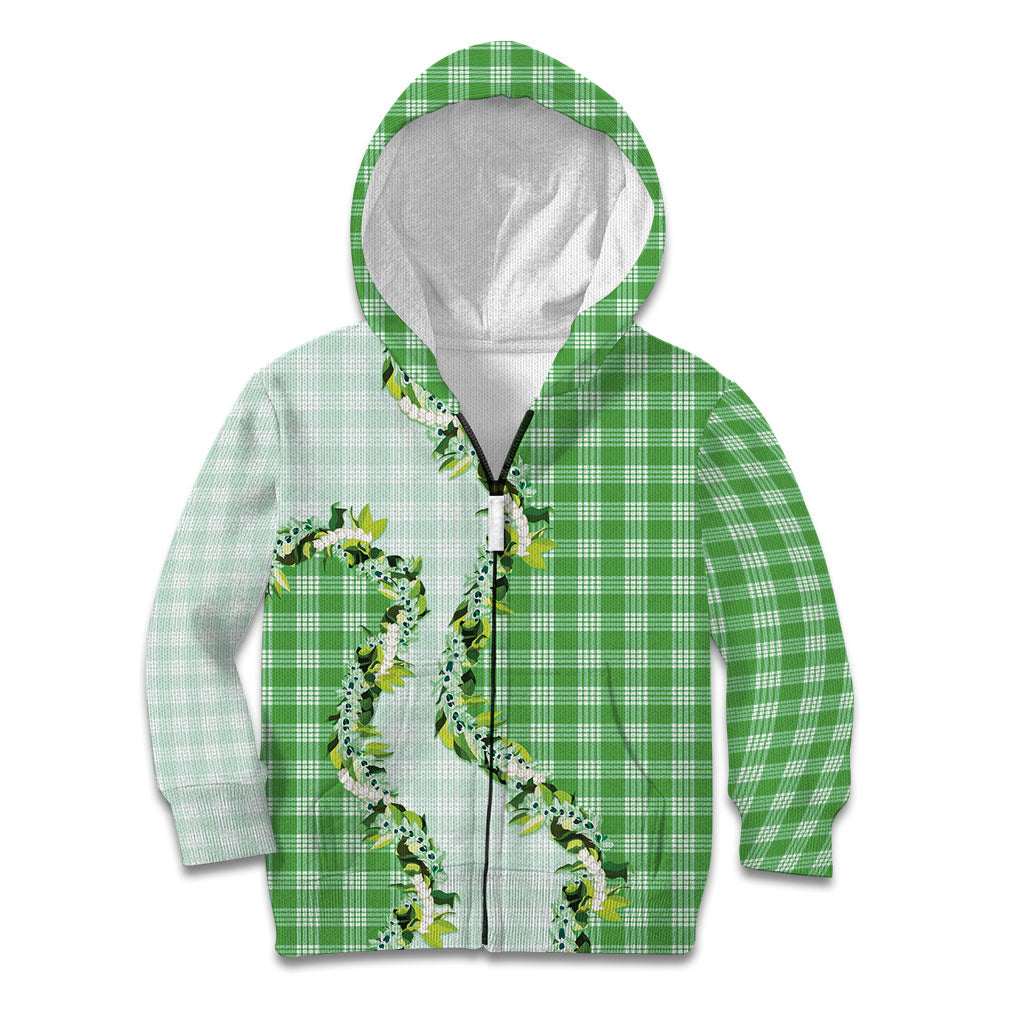 Green Hawaii Palaka Kid Hoodie Maile Pikake Honohono Orchid Lei