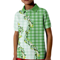Green Hawaii Palaka Kid Polo Shirt Maile Pikake Honohono Orchid Lei LT05 Kid Green - Polynesian Pride