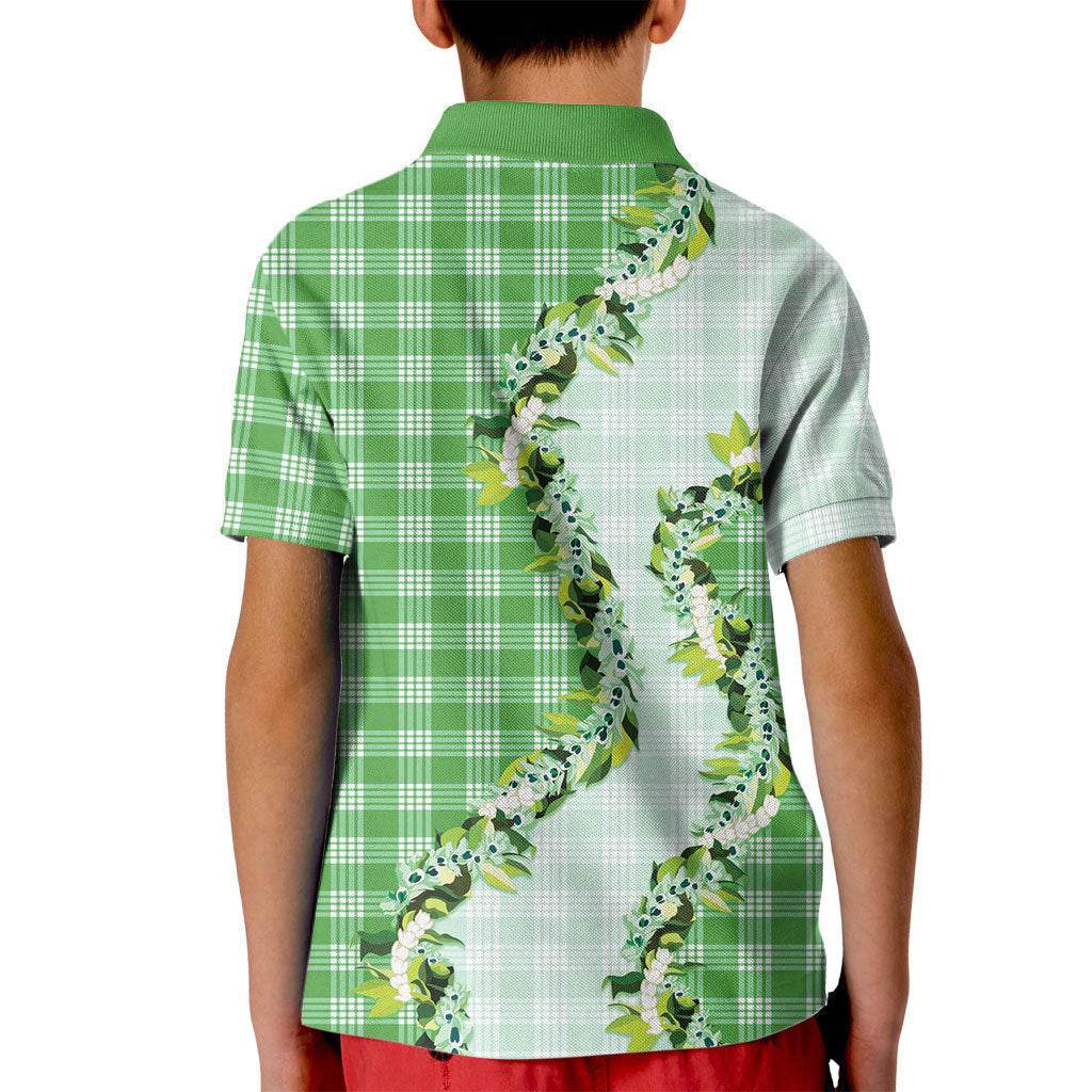 Green Hawaii Palaka Kid Polo Shirt Maile Pikake Honohono Orchid Lei LT05 - Polynesian Pride
