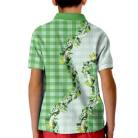 Green Hawaii Palaka Kid Polo Shirt Maile Pikake Honohono Orchid Lei LT05 - Polynesian Pride