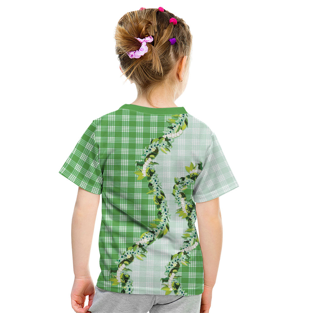 Green Hawaii Palaka Kid T Shirt Maile Pikake Honohono Orchid Lei LT05 - Polynesian Pride