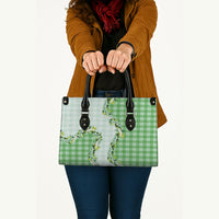 Green Hawaii Palaka Leather Bag Maile Pikake Honohono Orchid Lei