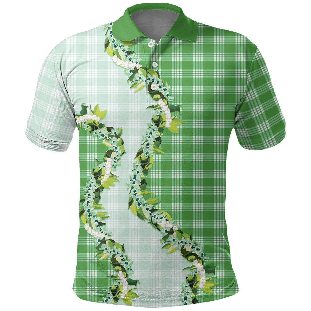 Green Hawaii Palaka Polo Shirt Maile Pikake Honohono Orchid Lei LT05 Green - Polynesian Pride
