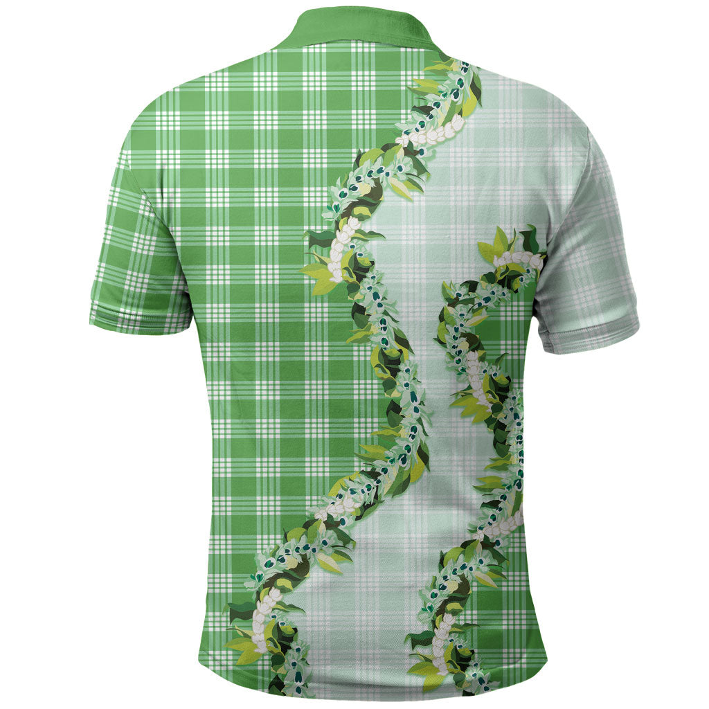 Green Hawaii Palaka Polo Shirt Maile Pikake Honohono Orchid Lei LT05 - Polynesian Pride