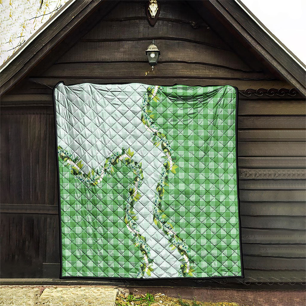 Green Hawaii Palaka Quilt Maile Pikake Honohono Orchid Lei