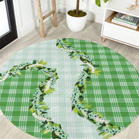 Green Hawaii Palaka Round Carpet Maile Pikake Honohono Orchid Lei