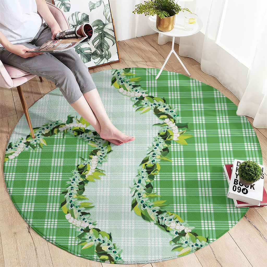 Green Hawaii Palaka Round Carpet Maile Pikake Honohono Orchid Lei