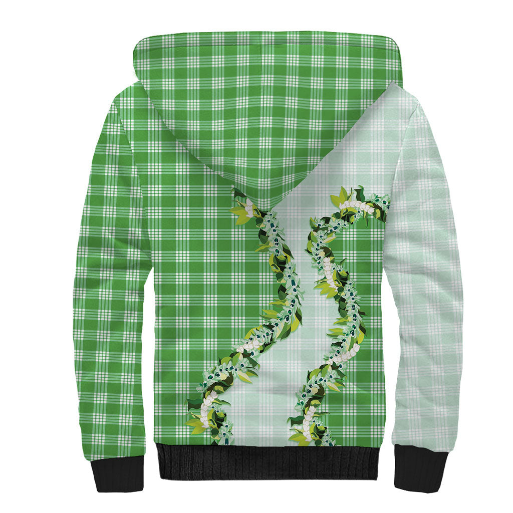 Green Hawaii Palaka Sherpa Hoodie Maile Pikake Honohono Orchid Lei