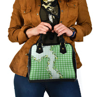 Green Hawaii Palaka Shoulder Handbag Maile Pikake Honohono Orchid Lei