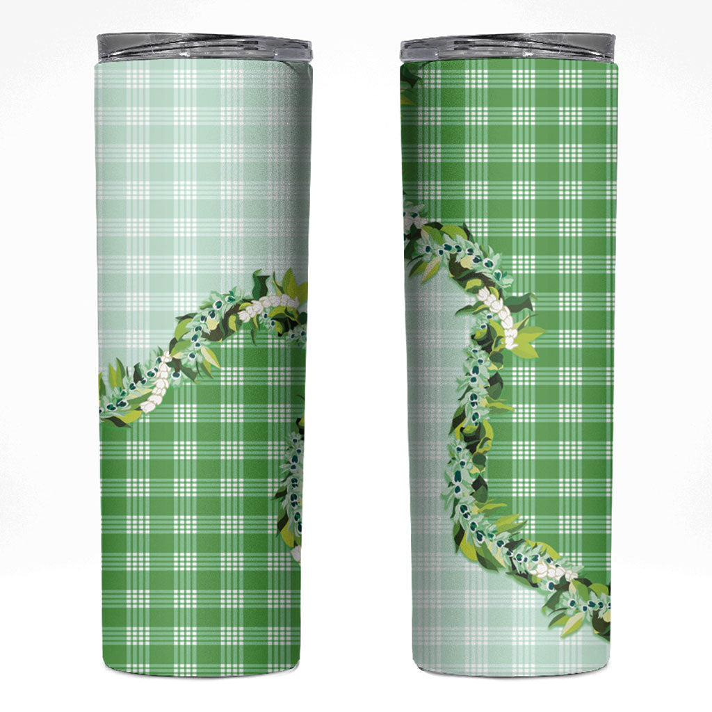 Green Hawaii Palaka Skinny Tumbler Maile Pikake Honohono Orchid Lei