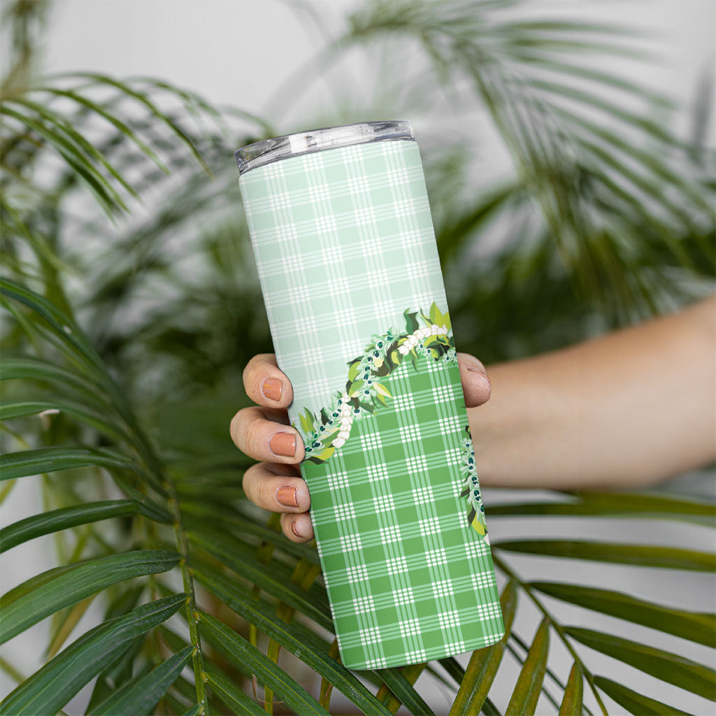 Green Hawaii Palaka Skinny Tumbler Maile Pikake Honohono Orchid Lei