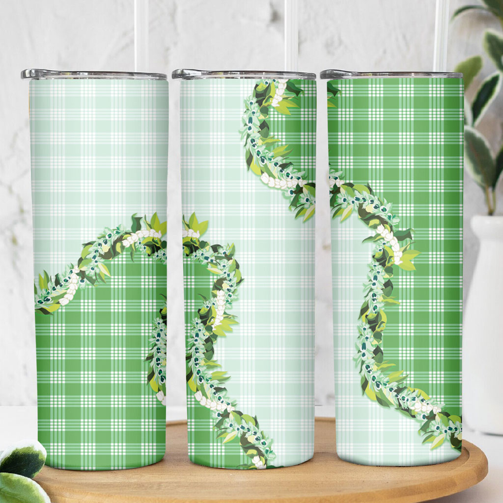 Green Hawaii Palaka Skinny Tumbler Maile Pikake Honohono Orchid Lei