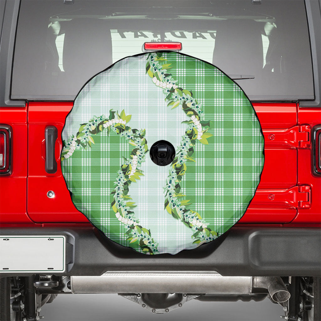 Green Hawaii Palaka Spare Tire Cover Maile Pikake Honohono Orchid Lei