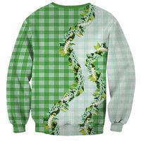 Green Hawaii Palaka Sweatshirt Maile Pikake Honohono Orchid Lei