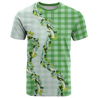 Green Hawaii Palaka T Shirt Maile Pikake Honohono Orchid Lei