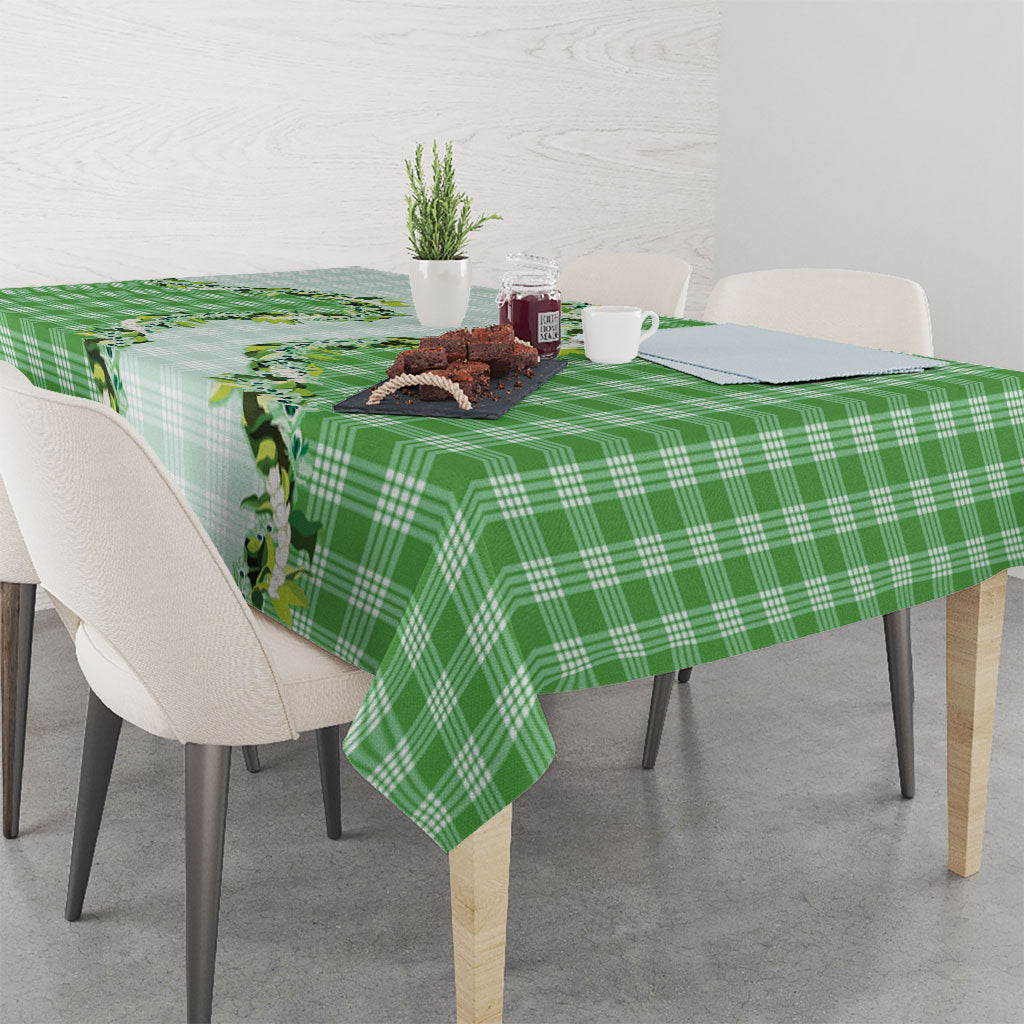 Green Hawaii Palaka Tablecloth Maile Pikake Honohono Orchid Lei