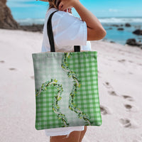Green Hawaii Palaka Tote Bag Maile Pikake Honohono Orchid Lei