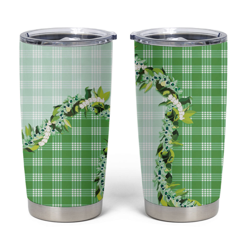 Green Hawaii Palaka Tumbler Cup Maile Pikake Honohono Orchid Lei LT05 Green - Polynesian Pride