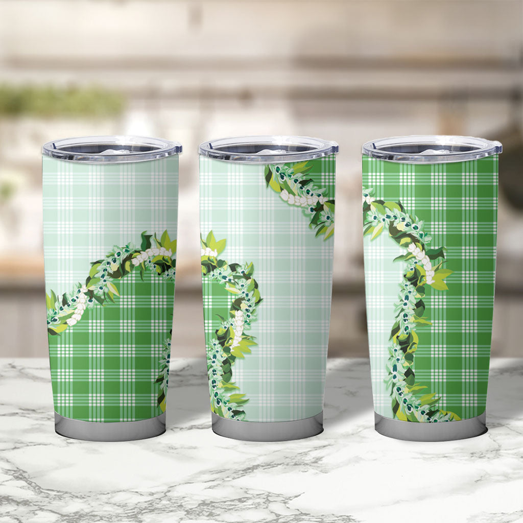 Green Hawaii Palaka Tumbler Cup Maile Pikake Honohono Orchid Lei LT05 - Polynesian Pride