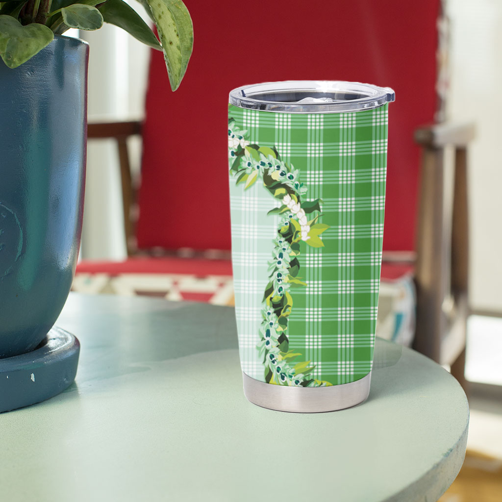 Green Hawaii Palaka Tumbler Cup Maile Pikake Honohono Orchid Lei LT05 - Polynesian Pride