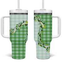 Green Hawaii Palaka Tumbler With Handle Maile Pikake Honohono Orchid Lei LT05 One Size: 40 oz Green - Polynesian Pride