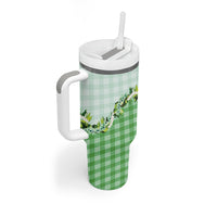 Green Hawaii Palaka Tumbler With Handle Maile Pikake Honohono Orchid Lei LT05 - Polynesian Pride