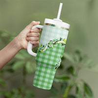 Green Hawaii Palaka Tumbler With Handle Maile Pikake Honohono Orchid Lei LT05 - Polynesian Pride