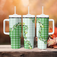 Green Hawaii Palaka Tumbler With Handle Maile Pikake Honohono Orchid Lei LT05 - Polynesian Pride