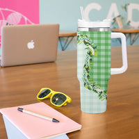 Green Hawaii Palaka Tumbler With Handle Maile Pikake Honohono Orchid Lei LT05 - Polynesian Pride