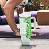 Green Hawaii Palaka Tumbler With Handle Maile Pikake Honohono Orchid Lei LT05 - Polynesian Pride