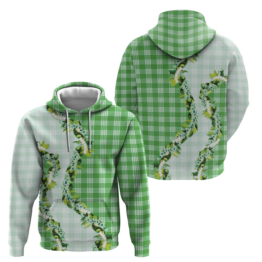 Green Hawaii Palaka Zip Hoodie Maile Pikake Honohono Orchid Lei