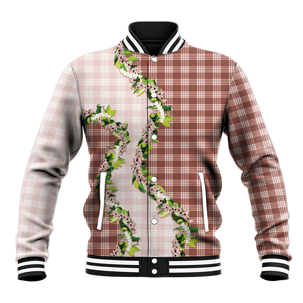 Mocha Hawaii Palaka Baseball Jacket Maile Pikake Honohono Orchid Lei LT05 Unisex Mocha - Polynesian Pride