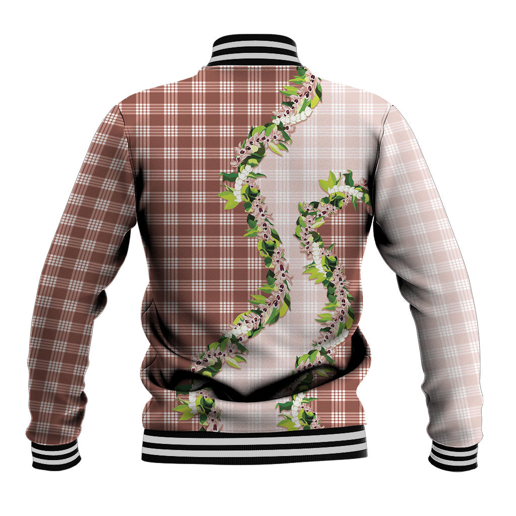 Mocha Hawaii Palaka Baseball Jacket Maile Pikake Honohono Orchid Lei LT05 - Polynesian Pride