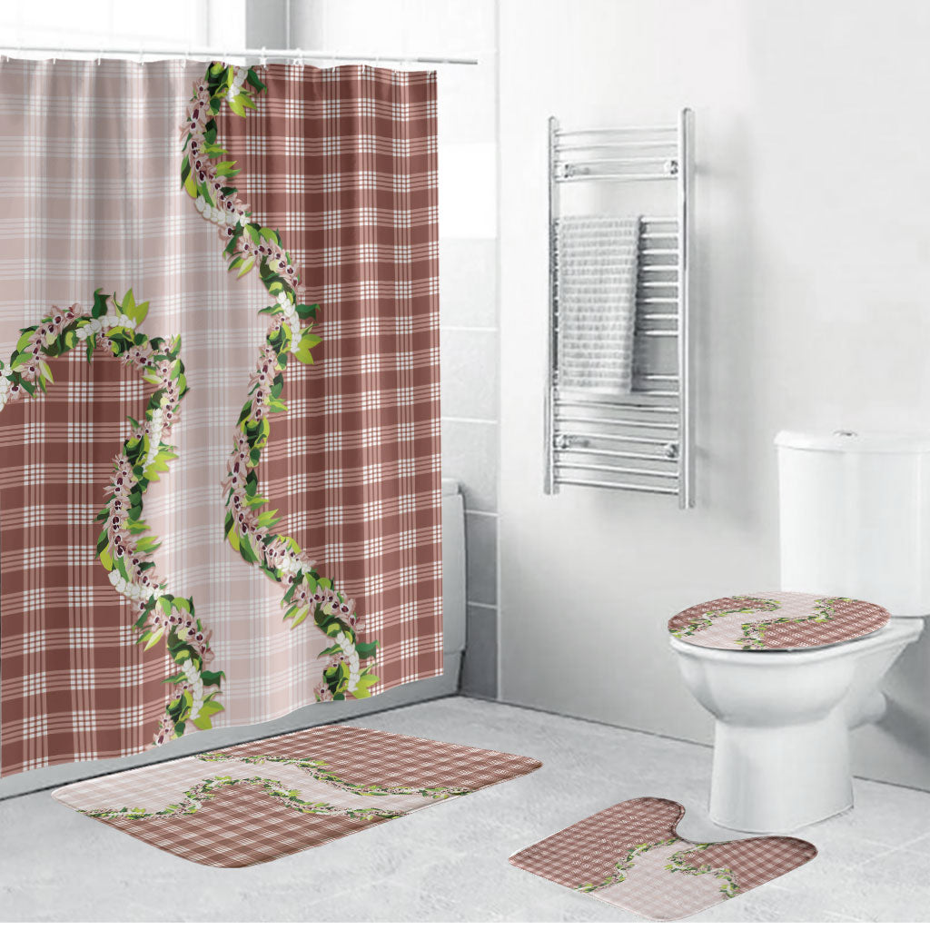 Mocha Hawaii Palaka Bathroom Set Maile Pikake Honohono Orchid Lei