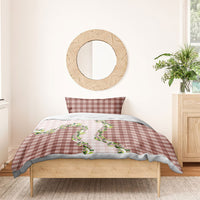 Mocha Hawaii Palaka Bedding Set Maile Pikake Honohono Orchid Lei
