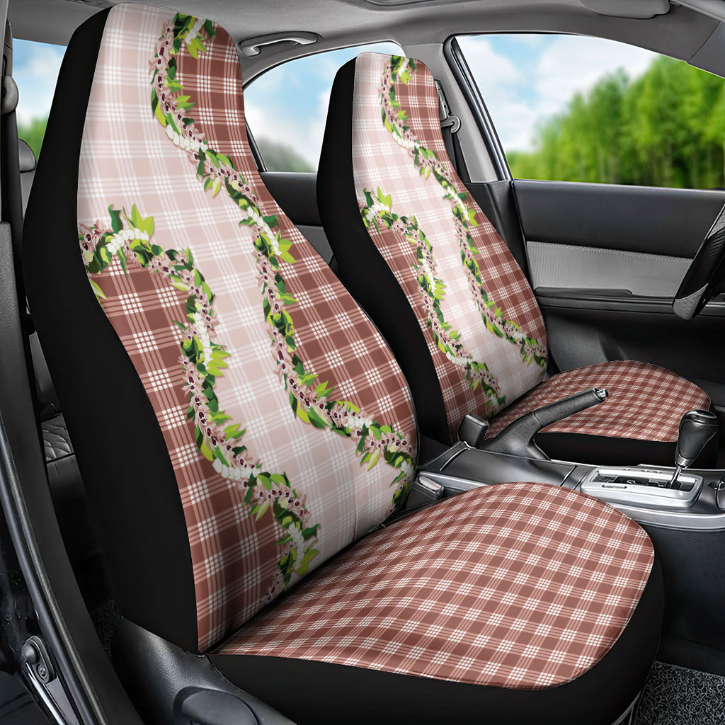 Mocha Hawaii Palaka Car Seat Cover Maile Pikake Honohono Orchid Lei LT05 - Polynesian Pride