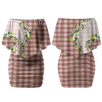 Mocha Hawaii Palaka Couples Matching Off Shoulder Short Dress and Long Sleeve Button Shirt Maile Pikake Honohono Orchid Lei LT05 - Polynesian Pride