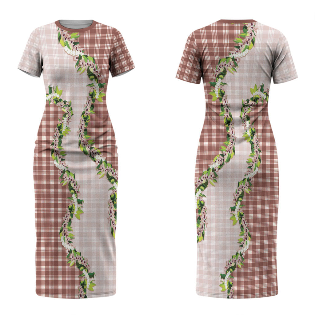 Mocha Hawaii Palaka Couples Matching Short Sleeve Bodycon Dress and Long Sleeve Button Shirt Maile Pikake Honohono Orchid Lei LT05 - Polynesian Pride