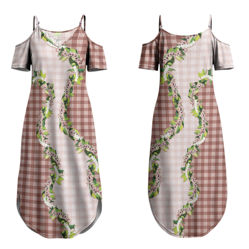 Mocha Hawaii Palaka Couples Matching Summer Maxi Dress and Hawaiian Shirt Maile Pikake Honohono Orchid Lei LT05 - Polynesian Pride