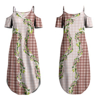Mocha Hawaii Palaka Couples Matching Summer Maxi Dress and Hawaiian Shirt Maile Pikake Honohono Orchid Lei LT05 - Polynesian Pride