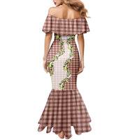 Mocha Hawaii Palaka Family Matching Mermaid Dress and Hawaiian Shirt Maile Pikake Honohono Orchid Lei