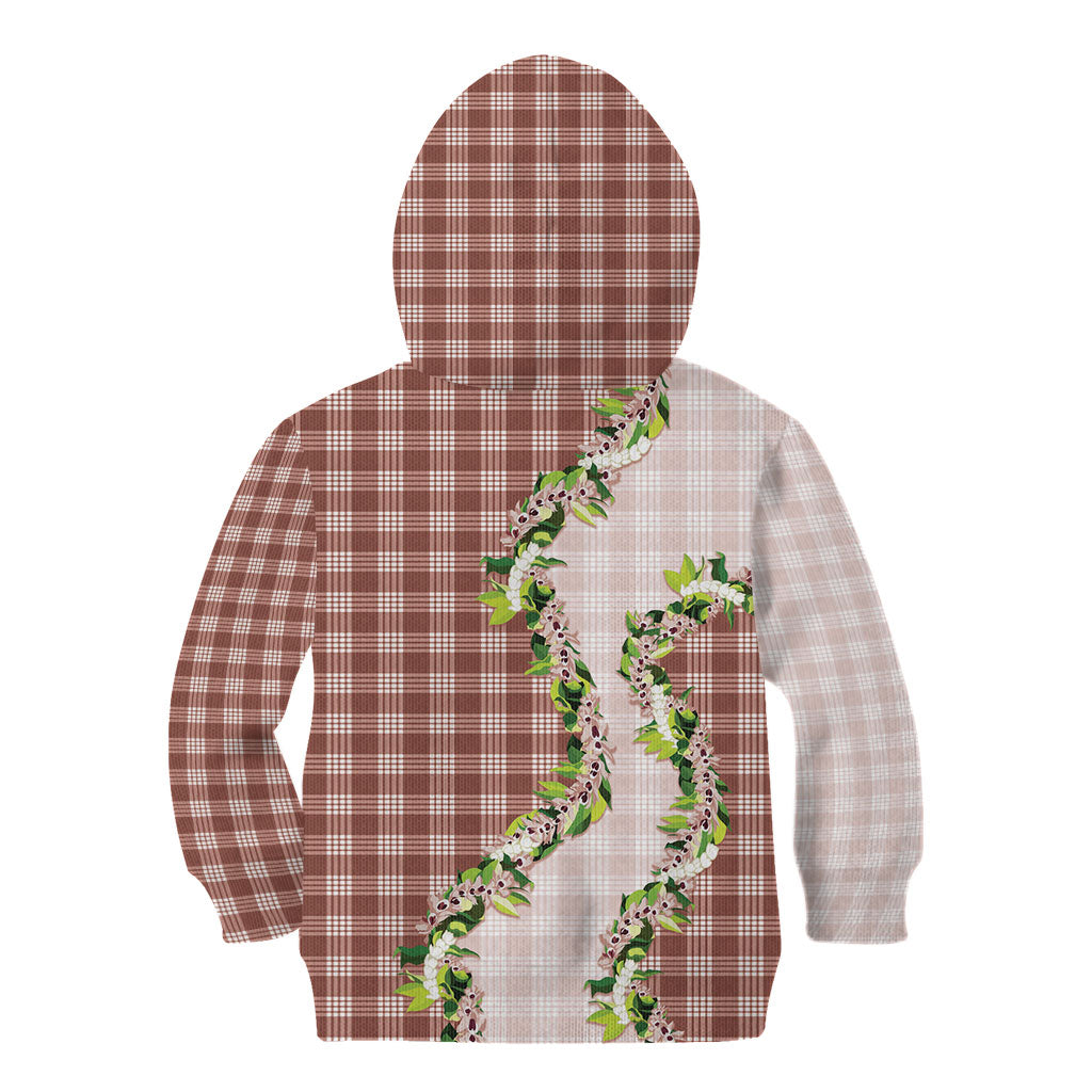 Mocha Hawaii Palaka Kid Hoodie Maile Pikake Honohono Orchid Lei