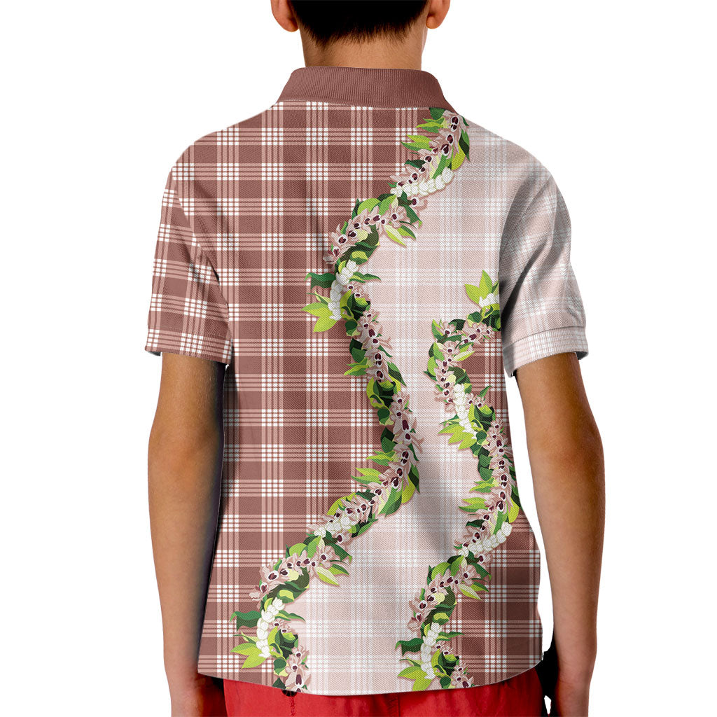 Mocha Hawaii Palaka Kid Polo Shirt Maile Pikake Honohono Orchid Lei